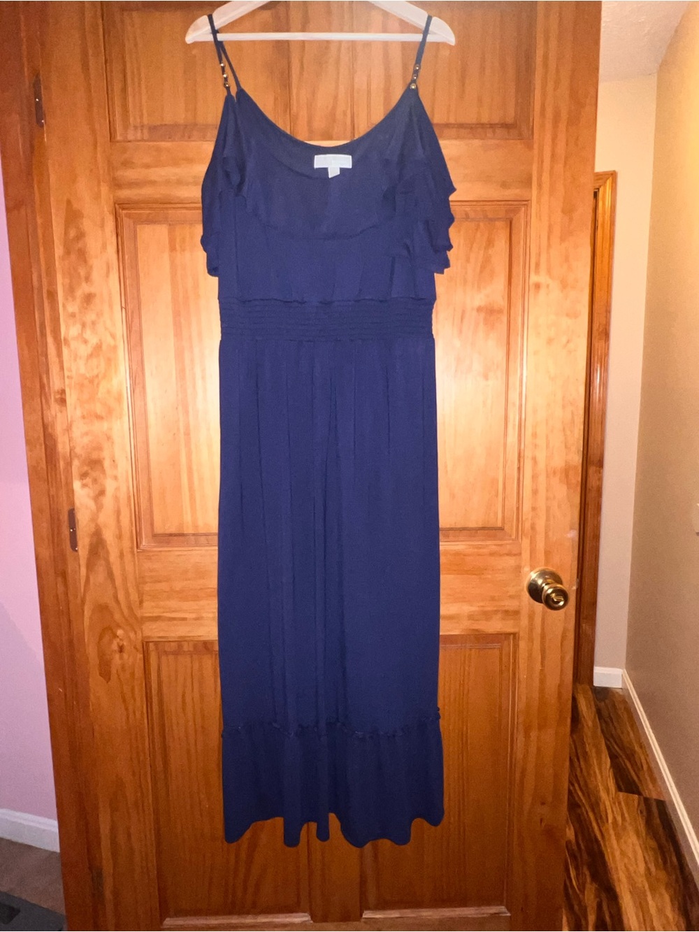 Navy Ruffled Maxi Dress Michael kors